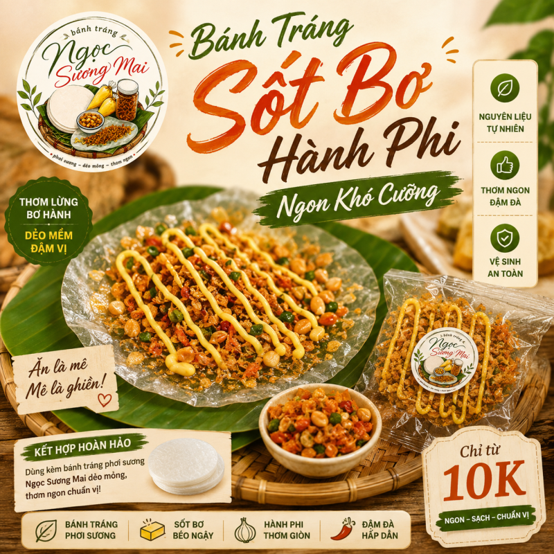 bánh tráng sốt bơ hành phi