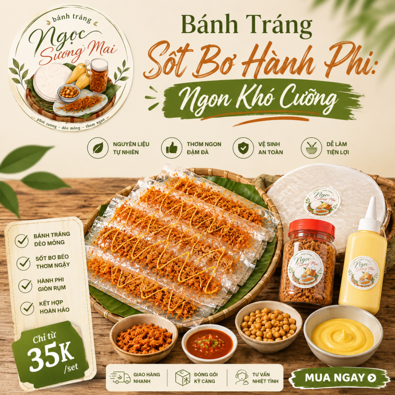 bánh tráng sốt bơ hành phi Ngọc Sương Mai