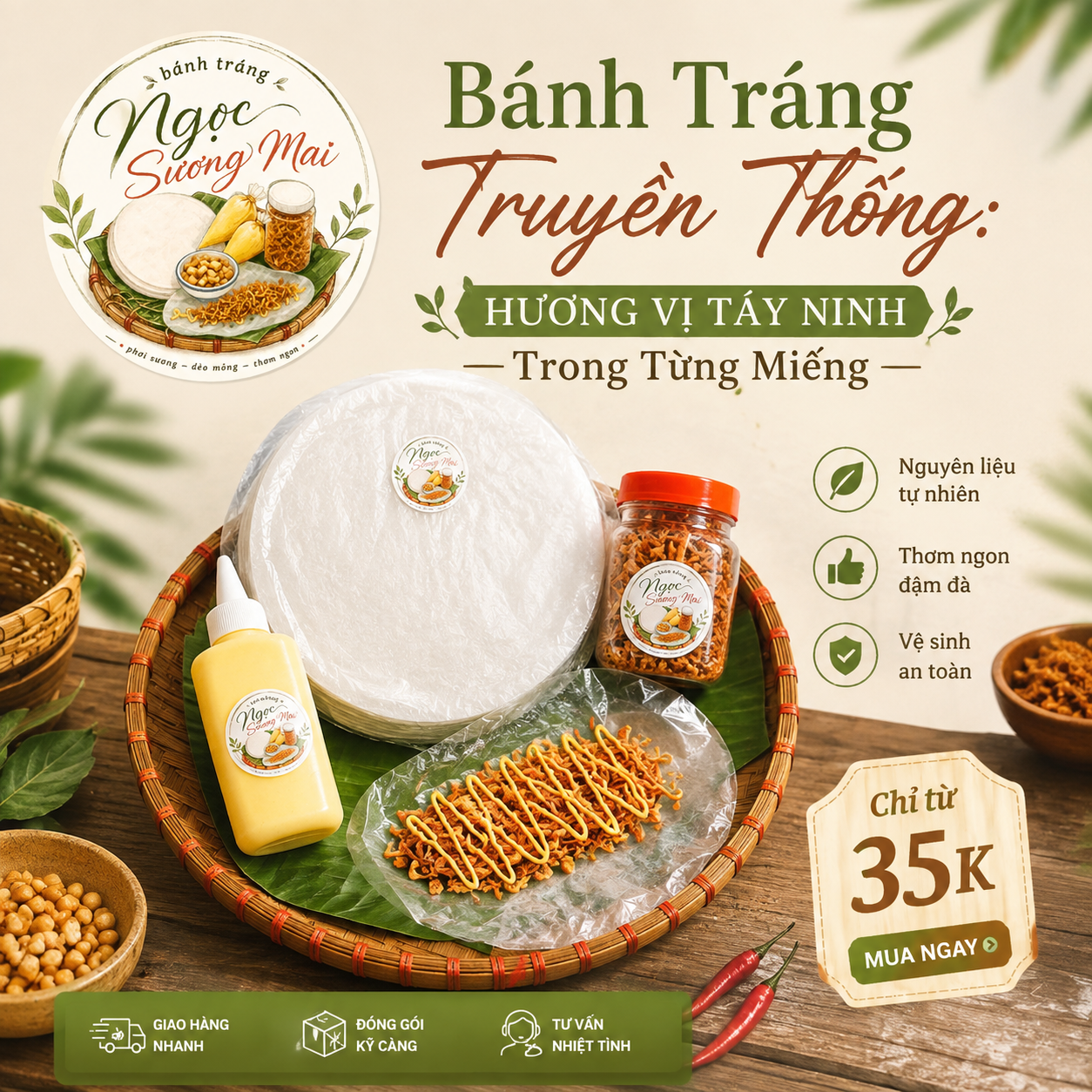 Bánh Tráng Truyền Thống: Hương Vị Tây Ninh Trong Từng Miếng 2 bánh tráng truyền thống Ngọc Sương mai